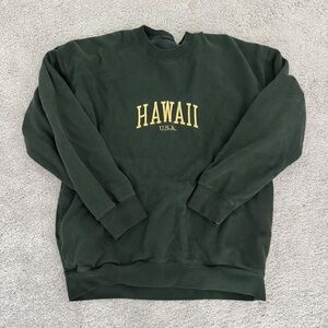 Brandy Melville Forest Green Long Sleeve with Gold Hawaii Print
